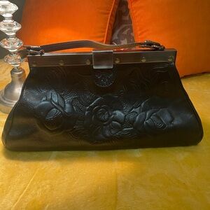 Patricia Nash Black Rose Leather bag